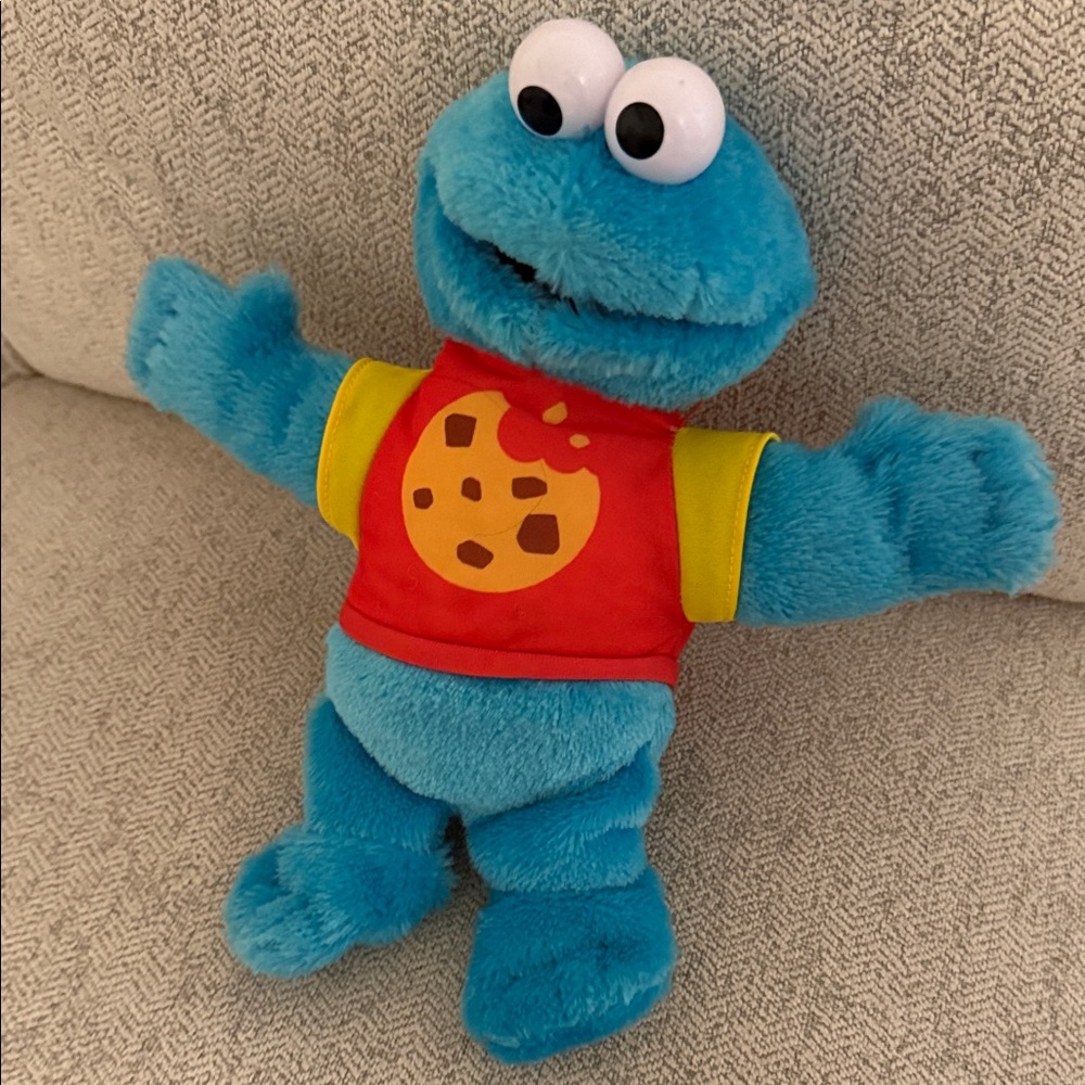 Sesame Street Blue Cookie Monster Plush with Red and Yellow Shirt